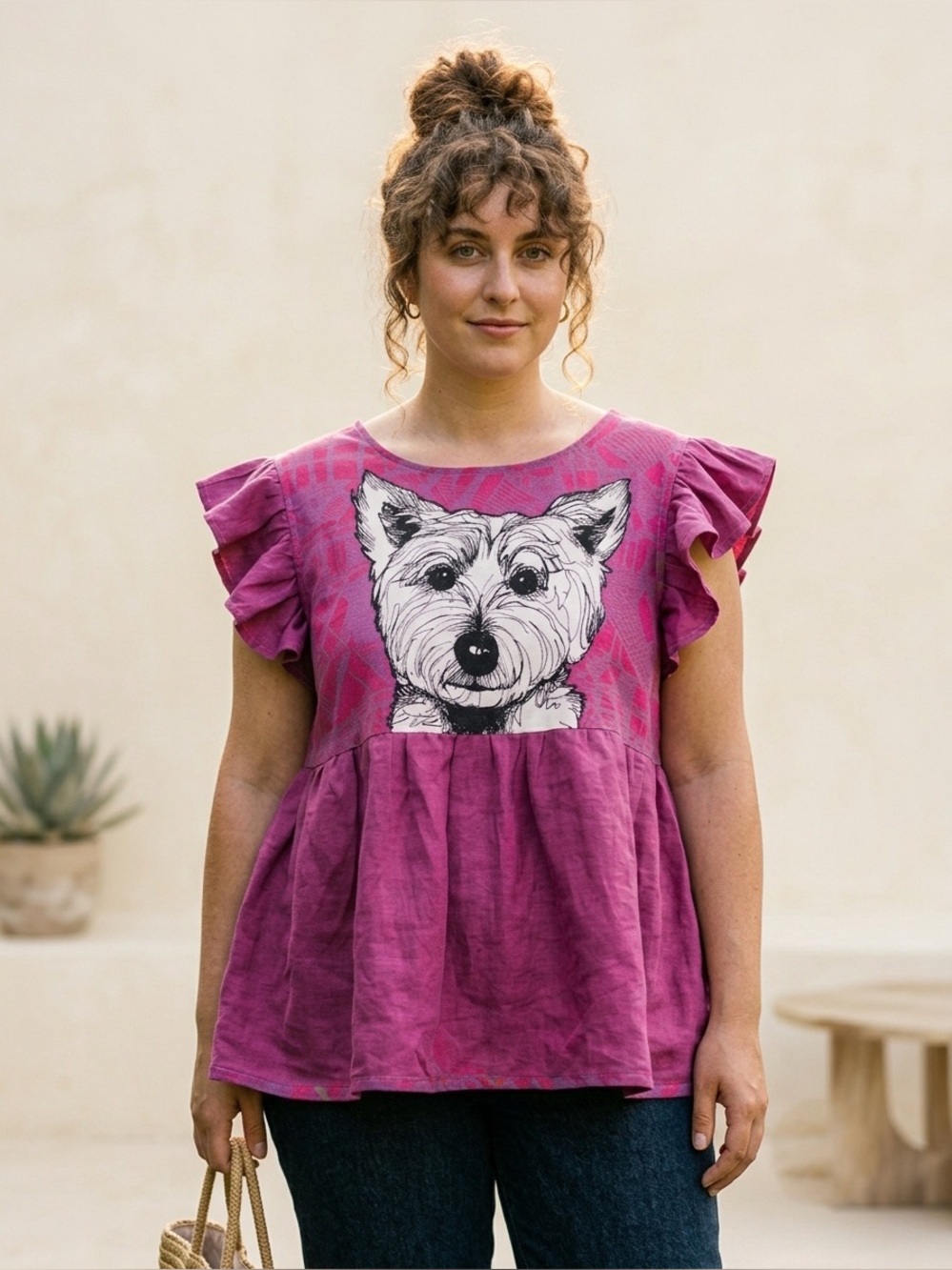 HANDMADE One-of-a-Kind Upcycled Westie Dog Peplum Top - Size L/XL